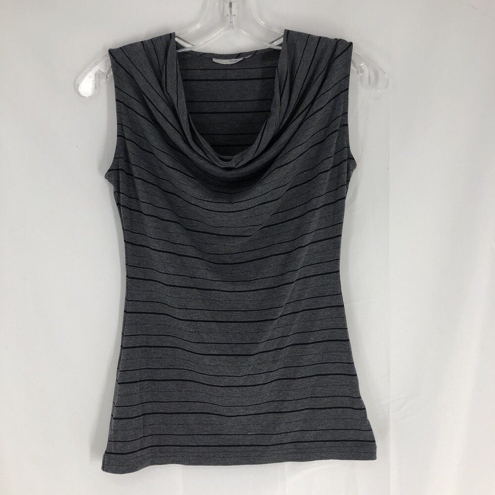 Halogen Gray Sleeveless Drape Neck Top Small Lightweight Striped